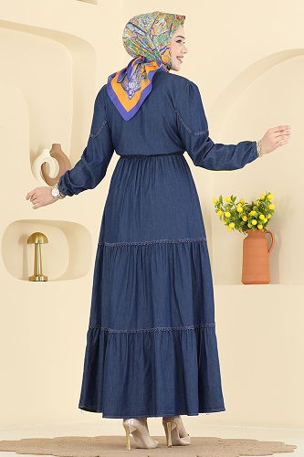 moda selvim Beli Tünelli Kot Elbise 6715ORG1169 Koyu Kot - Thumbnail