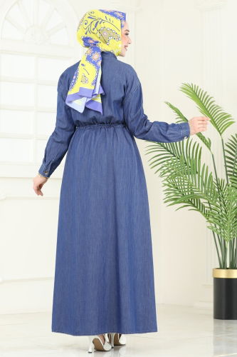 moda selvim Beli Tünelli Kot Elbise 863ASE1098 Kot - Thumbnail