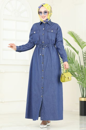 moda selvim Beli Tünelli Kot Elbise 863ASE1098 Kot - Thumbnail