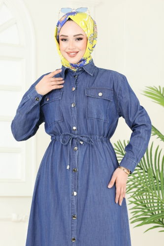moda selvim Beli Tünelli Kot Elbise 863ASE1098 Kot - Thumbnail