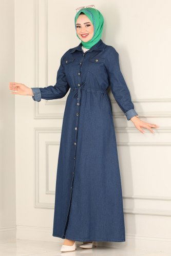 moda selvim Beli Tünelli Kot Ferace 4327MKL719 Koyu Kot - Thumbnail