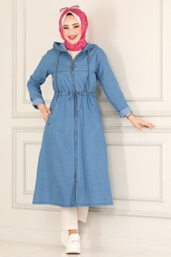moda selvim Beli Tünelli Kot Kap 4328MKL719 Açık Kot - Thumbnail