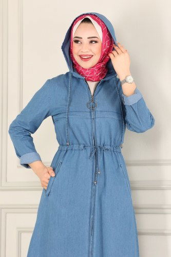 moda selvim Beli Tünelli Kot Kap 4328MKL719 Açık Kot - Thumbnail