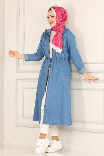 moda selvim Beli Tünelli Kot Kap 4328MKL719 Açık Kot - Thumbnail