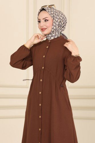 moda selvim Beli Tünelli Mevsimlik Kap 2238BLU797 Kahve - Thumbnail