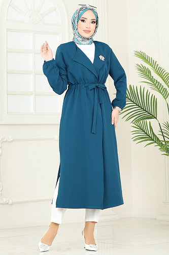 moda selvim Beli Tünelli Mevsimlik Kap 5669EDF311 Petrol - Thumbnail