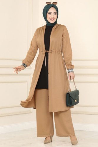 moda selvim Beli Tünelli Mira Takım 3039HN218 Latte - Thumbnail