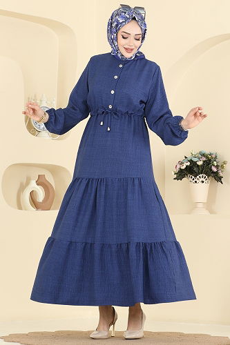 moda selvim Beli Tünelli Sofia Elbise 3263HBS856 Açık Laci - Thumbnail