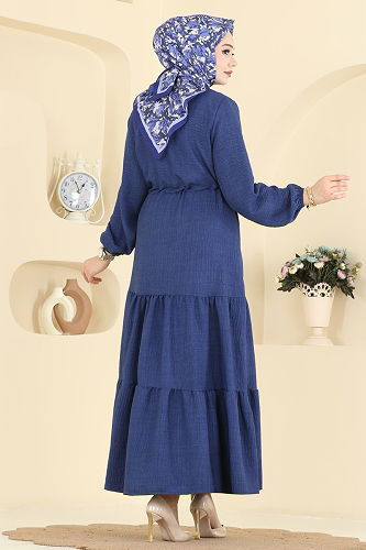 moda selvim Beli Tünelli Sofia Elbise 3263HBS856 Açık Laci - Thumbnail