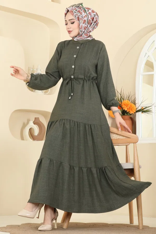 Modaselvim Elbise Beli Tünelli Sofia Elbise 3263HBS856 Haki