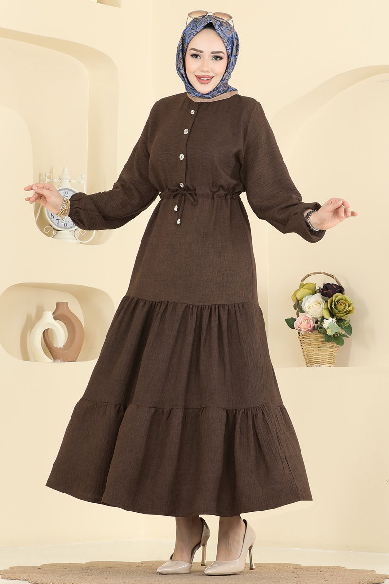Beli Tünelli Sofia Elbise 3263HBS856 Koyu Kahve