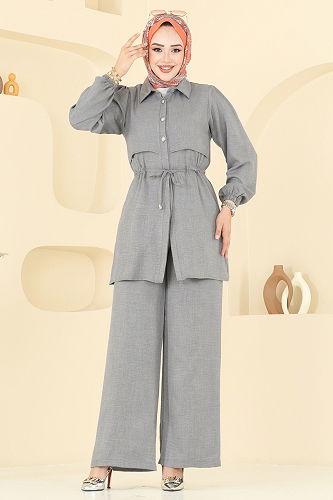 moda selvim Beli Tünelli Sofia Takım 1015MP806 Gri - Thumbnail