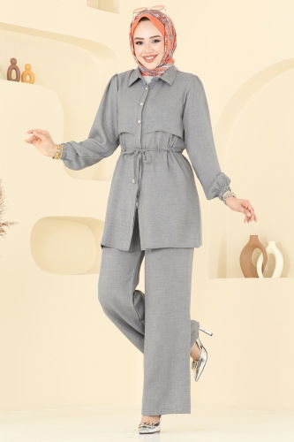moda selvim Beli Tünelli Sofia Takım 1015MP806 Gri - Thumbnail