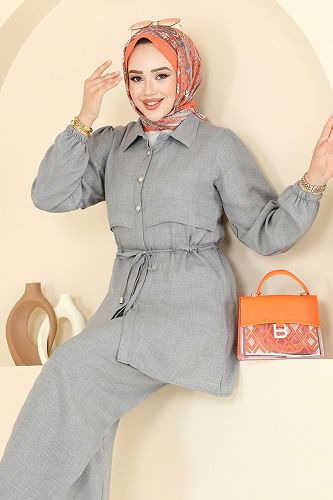 moda selvim Beli Tünelli Sofia Takım 1015MP806 Gri - Thumbnail