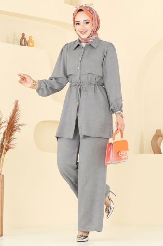 moda selvim Beli Tünelli Sofia Takım 1015MP806 Gri - Thumbnail