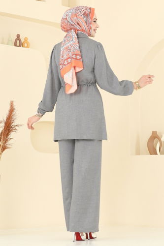 moda selvim Beli Tünelli Sofia Takım 1015MP806 Gri - Thumbnail
