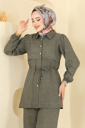 moda selvim Beli Tünelli Sofia Takım 1015MP806 Haki - Thumbnail