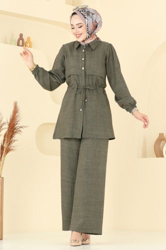 moda selvim Beli Tünelli Sofia Takım 1015MP806 Haki - Thumbnail