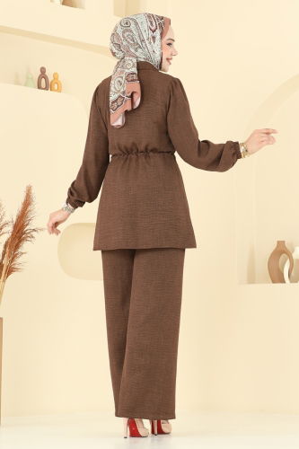 moda selvim Beli Tünelli Sofia Takım 1015MP806 Kahve - Thumbnail