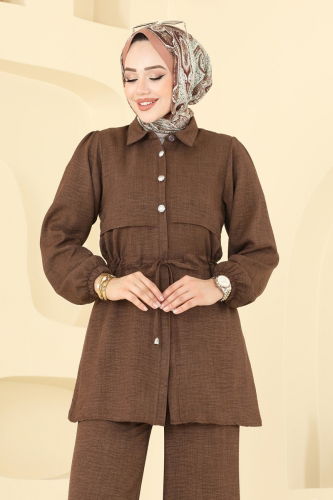 moda selvim Beli Tünelli Sofia Takım 1015MP806 Kahve - Thumbnail