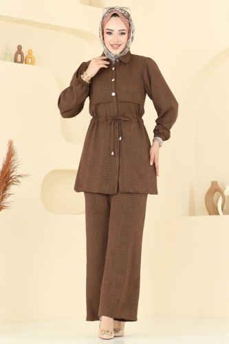 moda selvim Beli Tünelli Sofia Takım 1015MP806 Kahve - Thumbnail