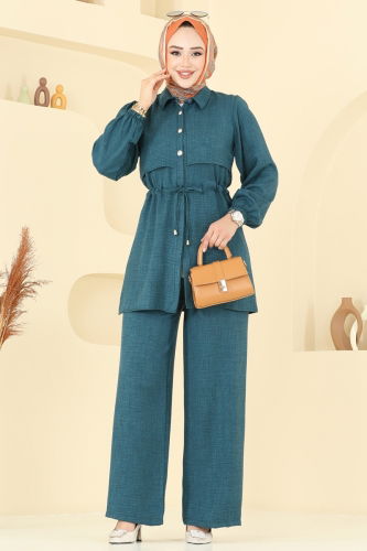 moda selvim Beli Tünelli Sofia Takım 1015MP806 Petrol - Thumbnail