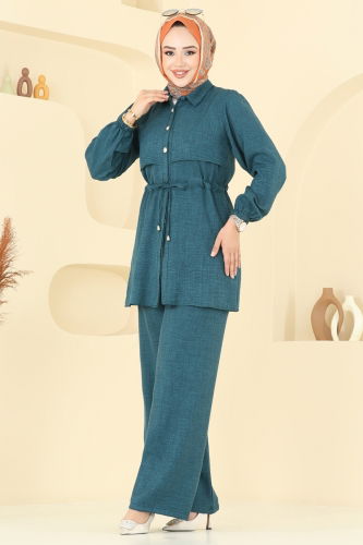 moda selvim Beli Tünelli Sofia Takım 1015MP806 Petrol - Thumbnail