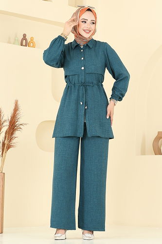 moda selvim Beli Tünelli Sofia Takım 1015MP806 Petrol - Thumbnail