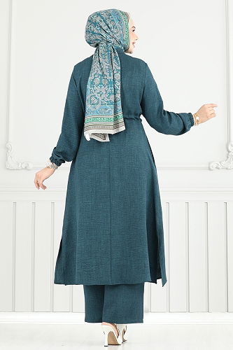 moda selvim Beli Tünelli Sofia Takım PL9154 Petrol - Thumbnail