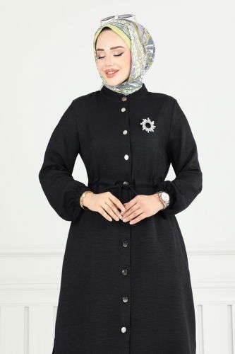 moda selvim Beli Tünelli Sofia Takım PL9154 Siyah - Thumbnail