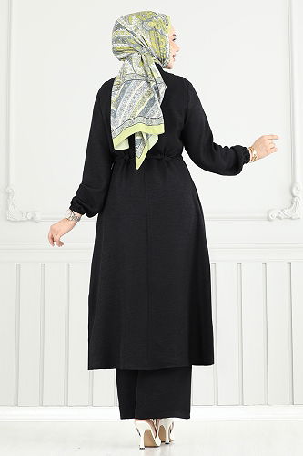 moda selvim Beli Tünelli Sofia Takım PL9154 Siyah - Thumbnail