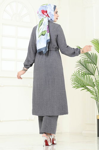 moda selvim Beli Tünelli Sofia Takım 387DVL817 Gri - Thumbnail