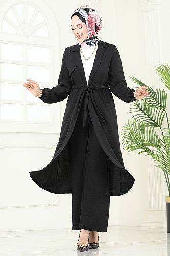 moda selvim Beli Tünelli Sofia Takım 387DVL817 Siyah - Thumbnail