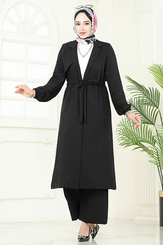 moda selvim Beli Tünelli Sofia Takım 387DVL817 Siyah - Thumbnail