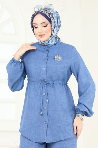 moda selvim Beli Tünelli Takım 347DVL817 İndigo - Thumbnail