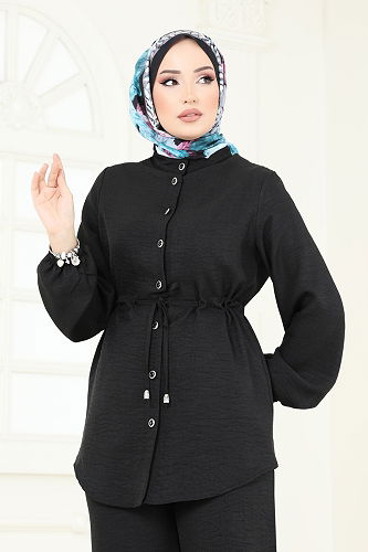 moda selvim Beli Tünelli Takım 347DVL817 Siyah - Thumbnail