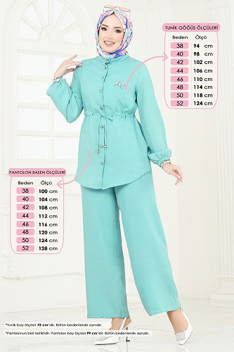 moda selvim Beli Tünelli Takım 347DVL817 Su Yeşili - Thumbnail