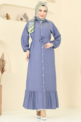 moda selvim Beli Tünelli Tensel Kot Elbise 309HBS856 Kot - Thumbnail