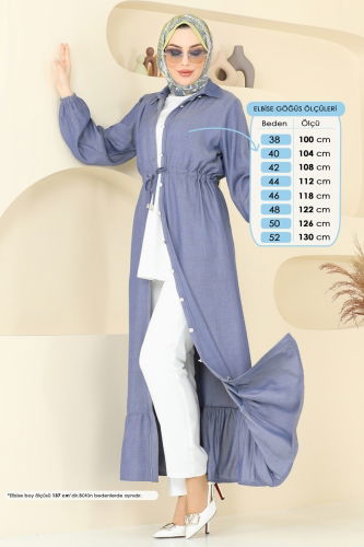 moda selvim Beli Tünelli Tensel Kot Elbise 309HBS856 Kot - Thumbnail