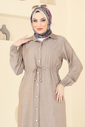 moda selvim Beli Tünelli Tensel Kot Elbise 309HBS856 Vizyon - Thumbnail