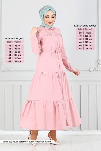 MRV A.S.N. - Beli Tünelli Tesettür Elbise 225ASN936-M Açık Gül Kurusu