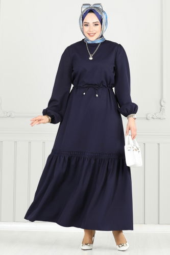 moda selvim Beli Tünelli Tesettür Elbise 23011UKB139 Laci - Thumbnail