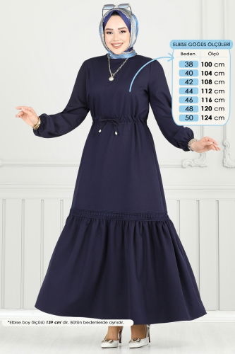 moda selvim Beli Tünelli Tesettür Elbise 23011UKB139 Laci - Thumbnail