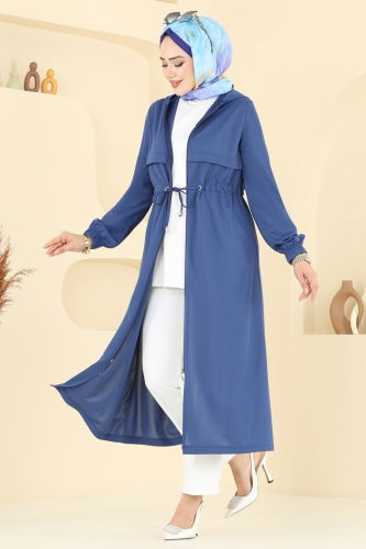 moda selvim Beli Tünelli Tesettür Kap 420DVL817 İndigo - Thumbnail