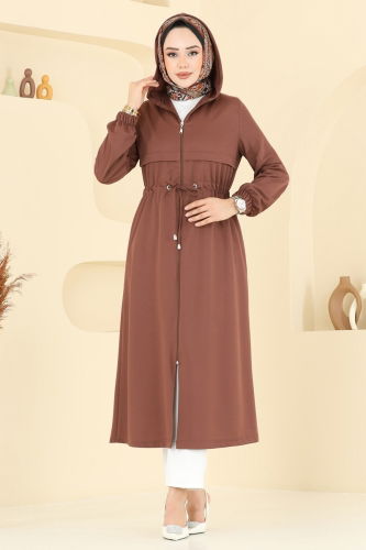 moda selvim Beli Tünelli Tesettür Kap 420DVL817 Kahve - Thumbnail