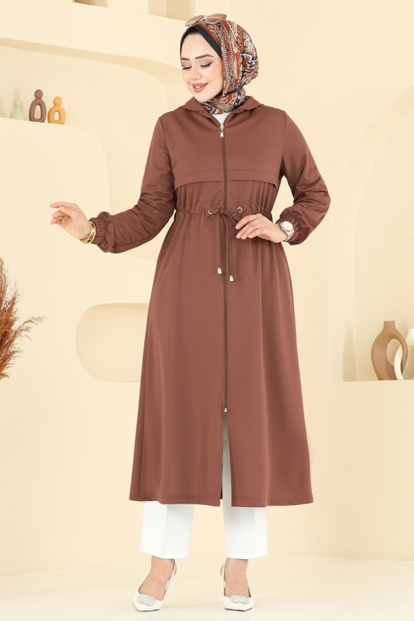 Modaselvim Kap / Kaban Beli Tünelli Tesettür Kap 420DVL817 Kahve