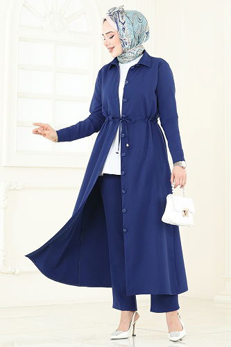 moda selvim Beli Tünelli Tesettür Takım 23009UKB139 Laci - Thumbnail