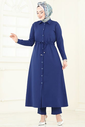 moda selvim Beli Tünelli Tesettür Takım 23009UKB139 Laci - Thumbnail