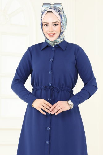 moda selvim Beli Tünelli Tesettür Takım 23009UKB139 Laci - Thumbnail