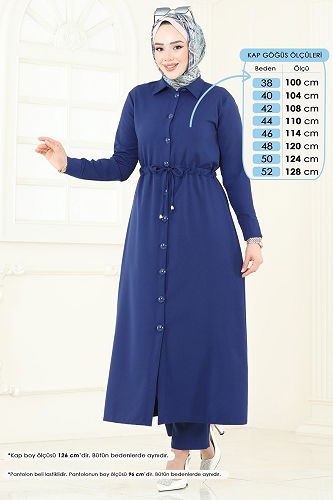 moda selvim Beli Tünelli Tesettür Takım 23009UKB139 Laci - Thumbnail